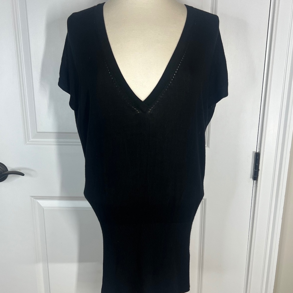 White House|Black Market, Size XS, Short Sleeve Long Black V Neck Sweater